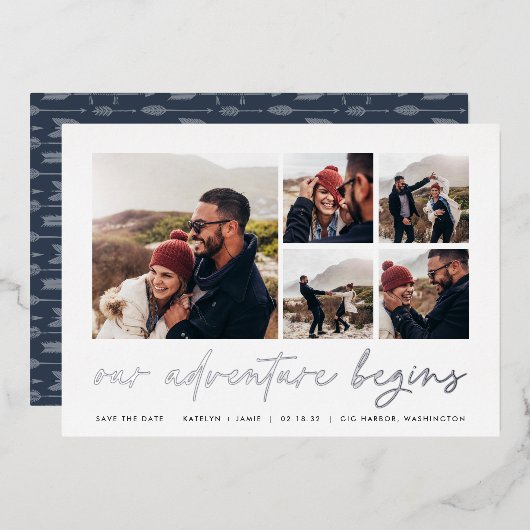 Invitation En Aluminium Notre aventure commence | Multi Photo Enregistrer (Recto/Verso)