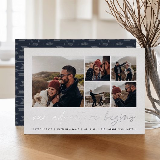 Invitation En Aluminium Notre aventure commence | Multi Photo Enregistrer