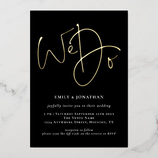 Invitation En Aluminium Nous faisons un code QR noir écriture elegante ave (Recto)