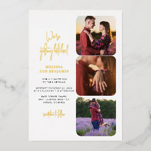 Invitation En Aluminium Nous nous marions Collage de photos Mariage Or