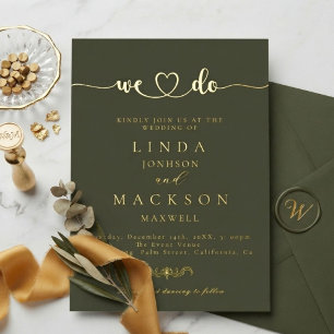 Invitation En Aluminium Nous nous marions Olive verte et or