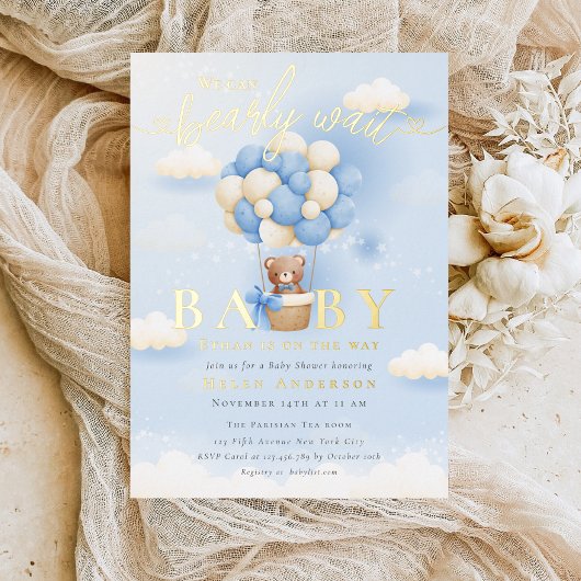 Invitation En Aluminium Nous pouvons à peine attendre Teddy Bear Neutral B