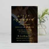 Invitation En Aluminium Nous sommes engagés Photo Engagement Party Gold (Debout devant)