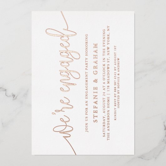 Invitation En Aluminium Nous sommes engagés Rose Gold Foil Engagement (Recto)