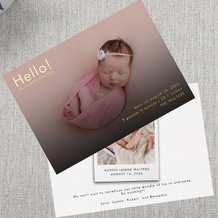 Invitation En Aluminium Nouveau bébé 2 Photos Statistiques de naissance Or