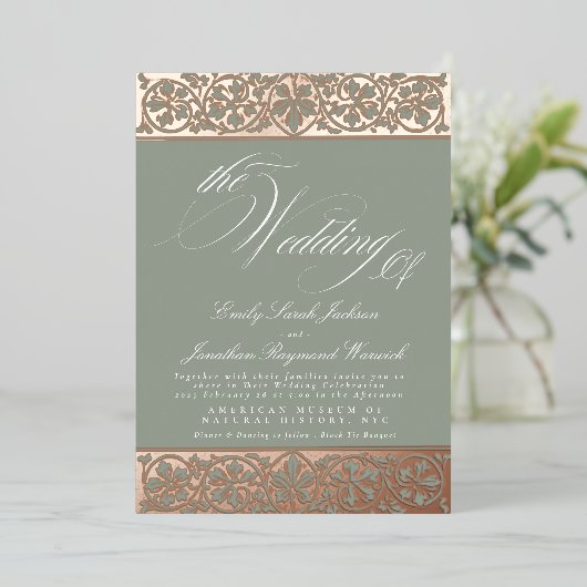 Invitation En Aluminium Nouveau Calligraphie Formelle Élégant Sage Classiq (Debout devant)