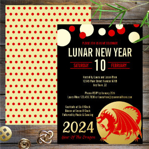 Invitation En Aluminium Nouvel An Lunaire 2024 Rouge Dragon moderne Black 