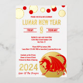 Invitation En Aluminium Nouvel An Lunaire 2024 Rouge Dragon Moderne Blanc (Recto)