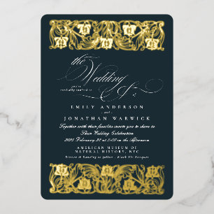 Invitation En Aluminium Nouvelle Calligraphie Formel Élégant Classique Or