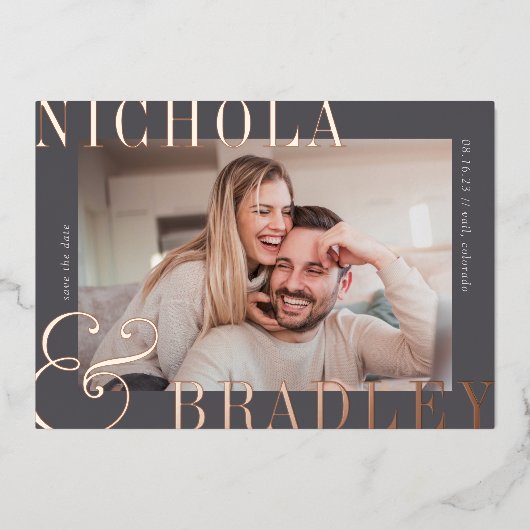 Invitation En Aluminium Nouvelles Joyeuses | Photo Enregistrer la date (Recto)