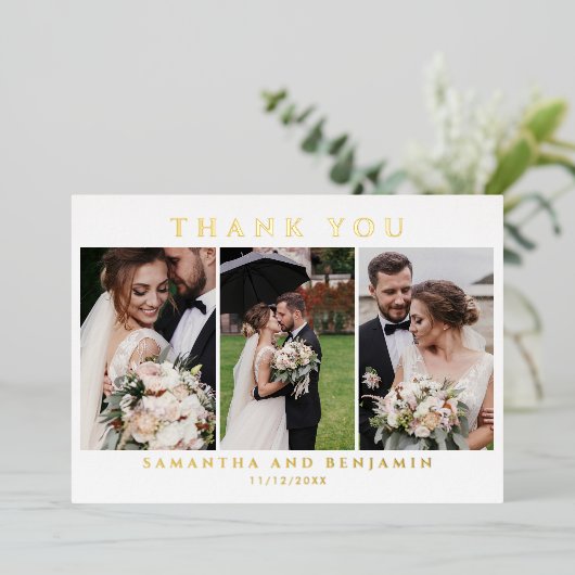 Invitation En Aluminium Nouvelles mariées Mariage Photo Collage Merci (Debout devant)
