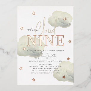 Invitation En Aluminium Nuage 9 Nuages Dorés Aquarelle Baby Shower