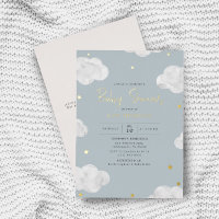 Nuage Aquarelle Bleu Gris Garçon Baby Shower Or