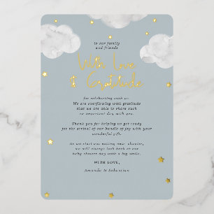 Invitation En Aluminium Nuages Baby shower gris bleu Merci plat