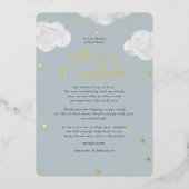 Invitation En Aluminium Nuages Baby shower gris bleu Merci plat (Recto)