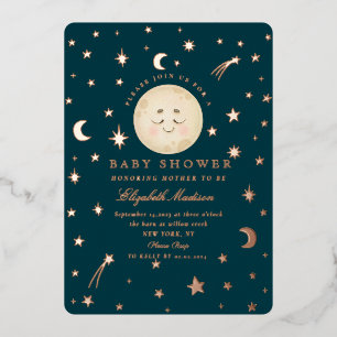 Invitation En Aluminium Nuit de lune et d'étoiles Baby Shower mignon