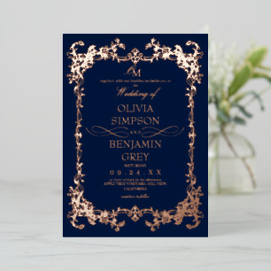 Invitation En Aluminium Nuit et Or Rose Floral Français Mariage