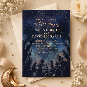 Invitation En Aluminium Nuit Étoilée Bleu Foncé Rose Or Mariage