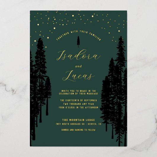 Invitation En Aluminium Nuit étoilée | Luxe Mariage Forêt Céleste (Recto)