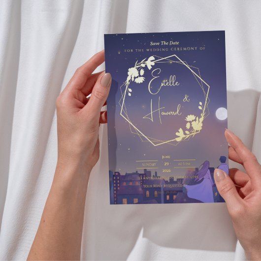 Invitation En Aluminium Nuit Or Sauvegarder la Date