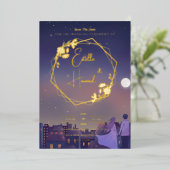Invitation En Aluminium Nuit Or Sauvegarder la Date (Debout devant)