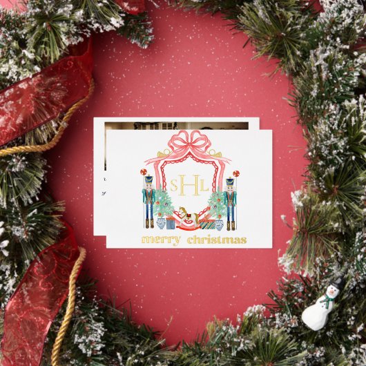 Invitation En Aluminium Nutcracker Gold Foil Monogramme Photo (Insitu)
