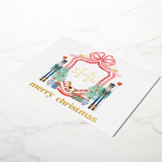 Invitation En Aluminium Nutcracker Gold Foil Monogramme Photo (Rotation)