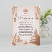 Invitation En Aluminium Obtenez Pastel Font Dusty Glam Rose Gold Quinceane (Debout devant)