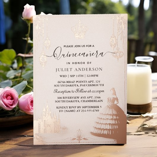 Invitation En Aluminium Obtenez Pastel Font Dusty Glam Rose Gold Quinceane