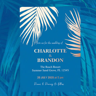 Invitation En Aluminium Océan Bleu Feuille de Palmier Tropicale Or de Mari