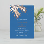 Invitation En Aluminium Ocean Blue Tropical Palm Feuille Mariage Gold (Debout devant)