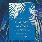 Invitation En Aluminium Ocean Blue Tropical Palm Leaf Mariage Gold