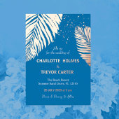 Invitation En Aluminium Ocean Blue Tropical Palms Beach Wedding Gold