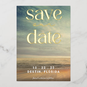 Invitation En Aluminium Ocean Tropical Gold Foil Enregistrer La Date
