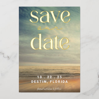 Invitation En Aluminium Ocean Tropical Gold Foil Enregistrer La Date