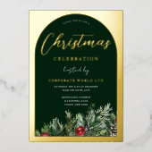 Invitation En Aluminium Office Christmas Party Green Gold (Recto)