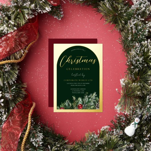 Invitation En Aluminium Office Christmas Party Green Gold (Insitu)