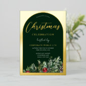Invitation En Aluminium Office Christmas Party Green Gold (Debout devant)