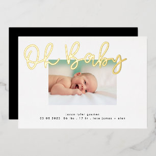 Invitation En Aluminium Oh Baby annonce bébé funky fun en feuille d'or