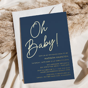 Invitation En Aluminium Oh Baby Navy et Or Script Fête Prénatale