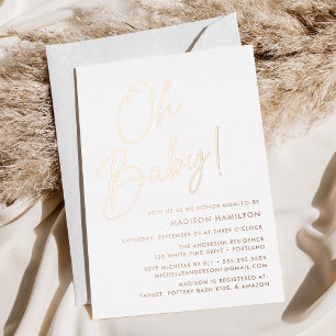 Invitation En Aluminium Oh Baby Rose Gold Script Fête Prénatale