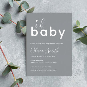 Invitation En Aluminium Oh Baby Silver Baby Shower