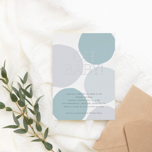 Invitation En Aluminium OH BÉBÉ ! Baby shower moderne Dusty Blue Polka Dot