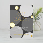 Invitation En Aluminium OH BÉBÉ ! Baby shower moderne noir et blanc (Debout devant)