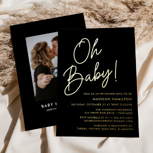 Invitation En Aluminium Oh Bébé Écriture Noir et Or Photo Baby Shower