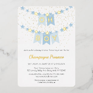 Invitation En Aluminium Oh Boy Blue Bunting Drapeaux Photo Baby Shower Feu