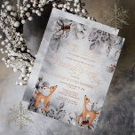 Invitation En Aluminium Oh Deer Rustic Winter Floral Joyeux Noël<br><div class="desc">Sweet "Oh Deer" thème "Christmas Party" hiver aquarelle baies florales et design feuille avec deux petits cerfs mignons regardant les détails de votre salutation de chaque côté. Présente une feuille d'or rose. Veuillez noter que le texte du script ne peut être édité que par le concepteur. Veuillez m'envoyer un message...</div>