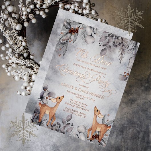 Invitation En Aluminium Oh Deer Rustic Winter Floral Joyeux Noël