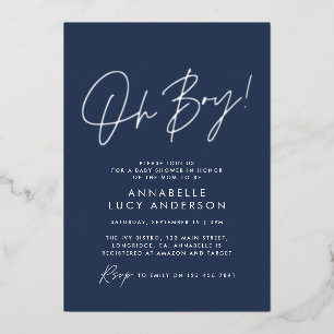 Invitation En Aluminium oh Garçon script de fête de naissance bébé bleu bé