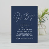 Invitation En Aluminium oh Garçon script de fête de naissance bébé bleu bé (Debout devant)